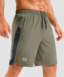 lightweight 9" pocketed athletic shorts in gray sage - side view