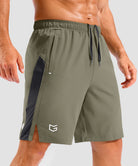 lightweight 9" pocketed athletic shorts in gray sage - side view