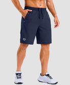 lightweight 9" pocketed athletic shorts in navy - on model front view