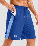 lightweight 9" pocketed athletic shorts in royal blue - pocket detail view