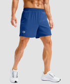 low rise with pocket slit shorts 5'' in deep royal blue on model - front view