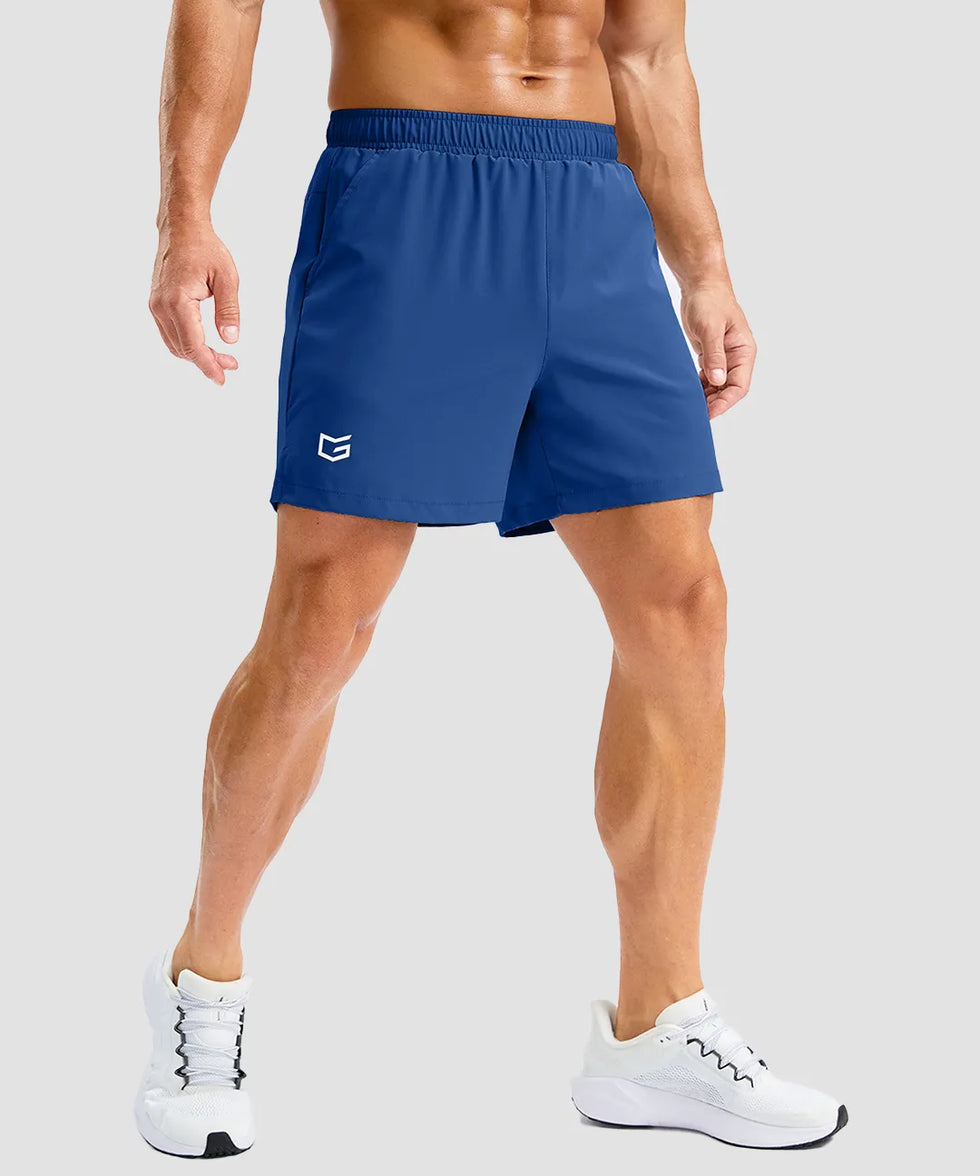 low rise with pocket slit shorts 5'' in deep royal blue on model - front view