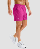 low rise with pocket slit shorts 5'' in rose red - side view