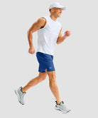 low rise with pocket slit shorts 7'' in deep royal blue on model
