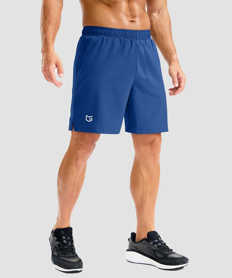 low rise with pocket slit shorts 7'' in deep royal blue on model - front view