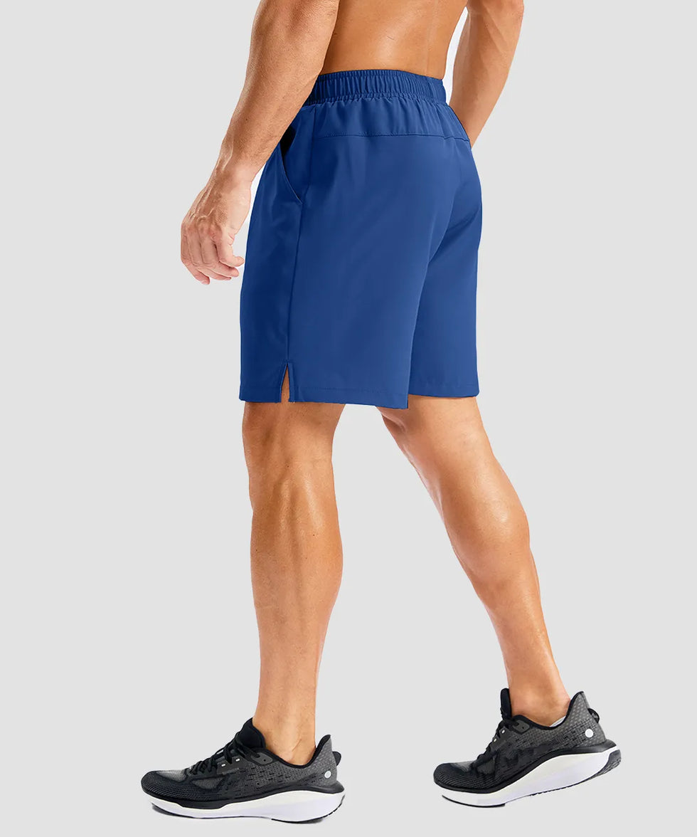 low rise with pocket slit shorts 7'' in deep royal blue - side view