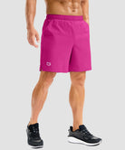 low rise with pocket slit shorts 7'' in rose red on model - front view