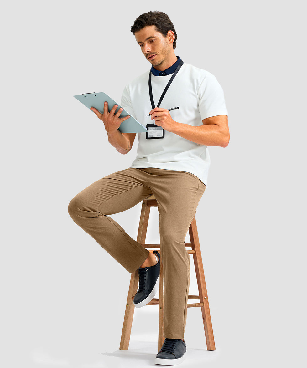 men's UV protection multiple pockets pants in khaki - matching outfits view