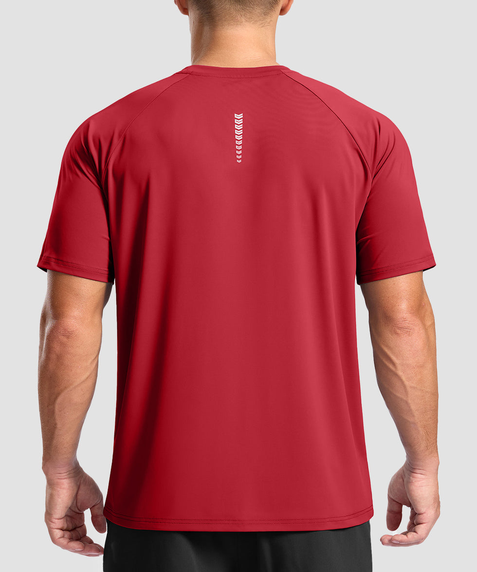 men's back reflective short sleeve in dark red - back view