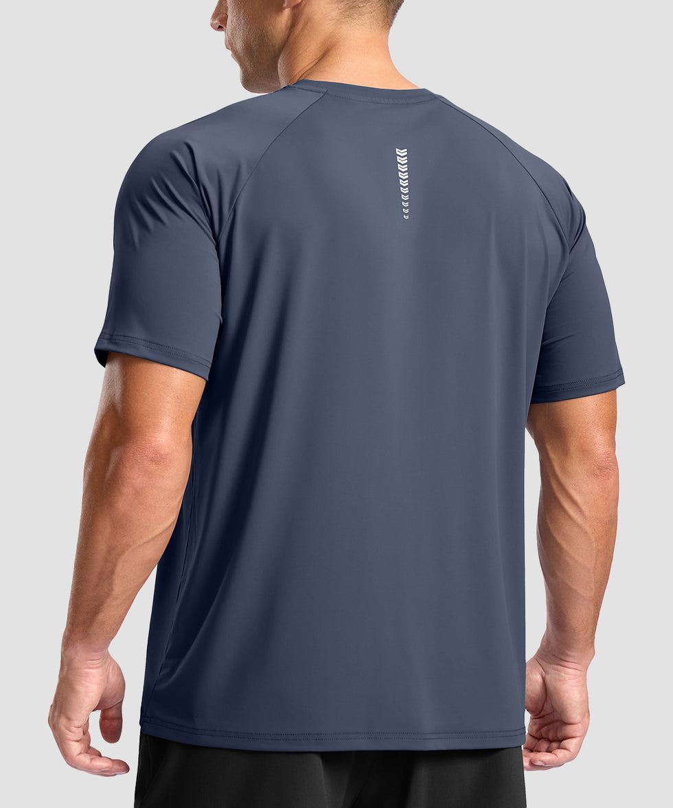 men's back reflective short sleeve in dusty blue - back view