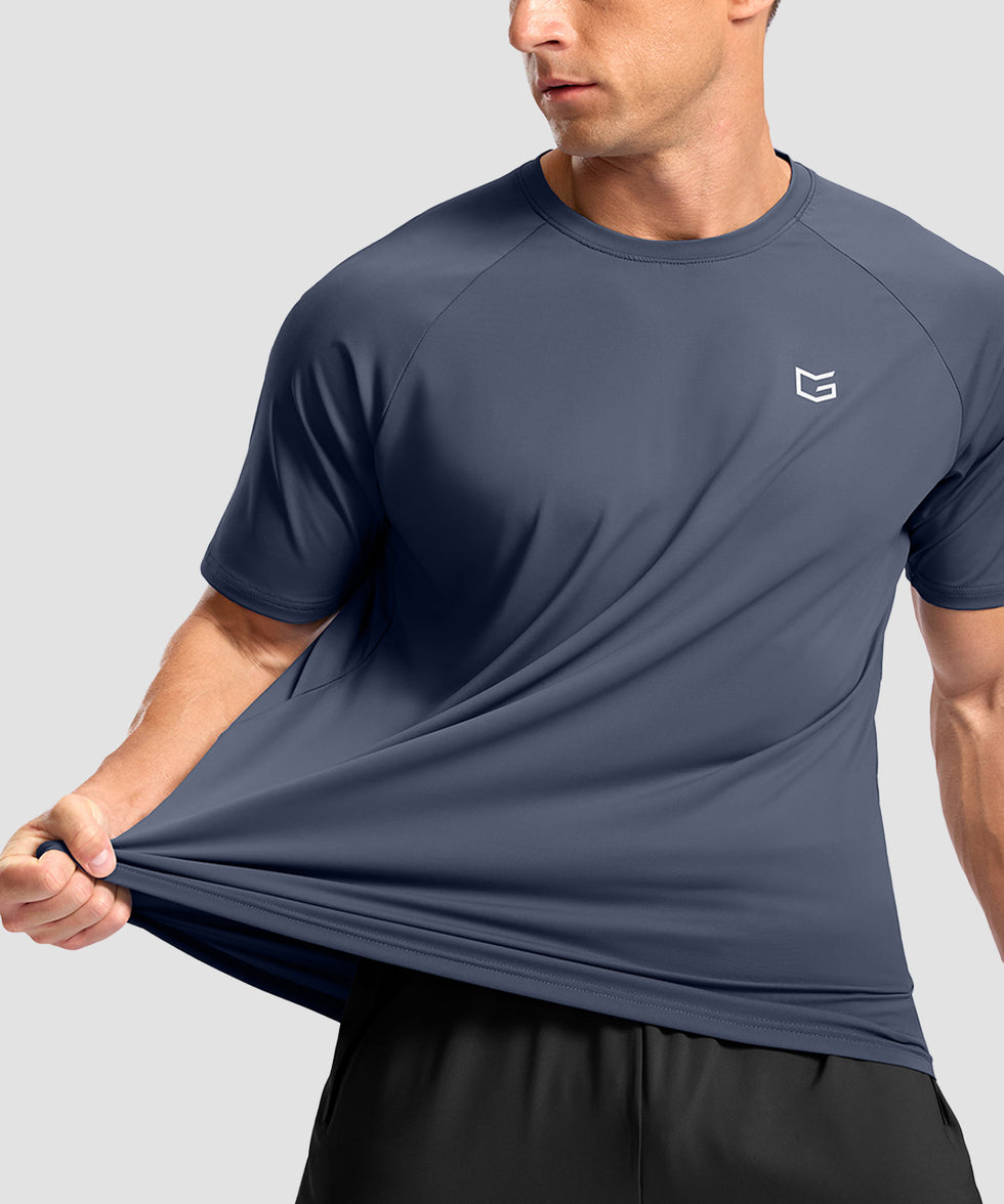 men's back reflective short sleeve in dusty blue - fabric detail view