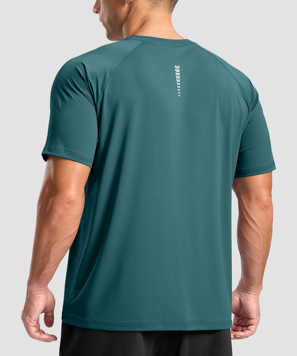 men's back reflective short sleeve in lake green - back view