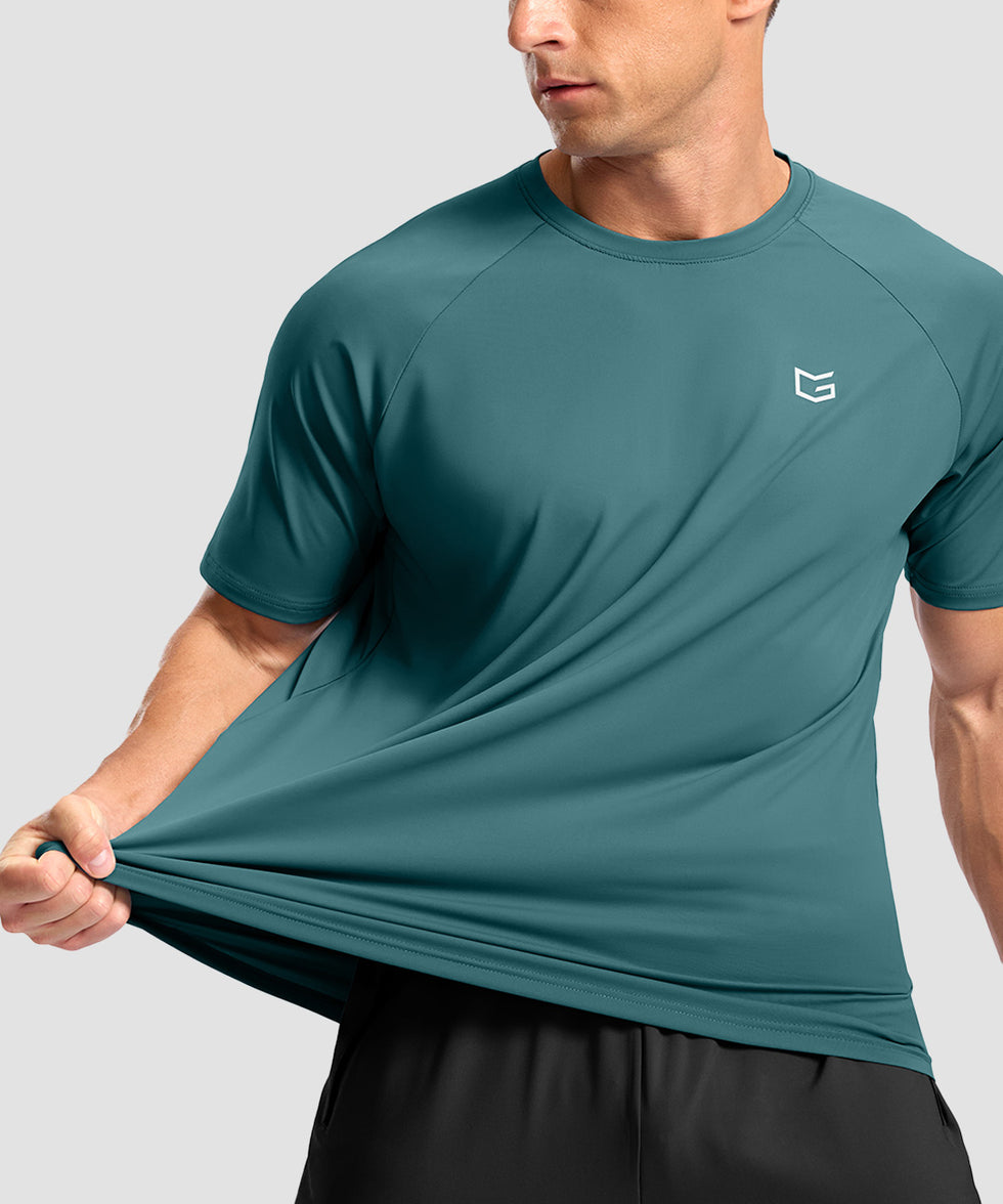 men's back reflective short sleeve in lake green - fabric detail view