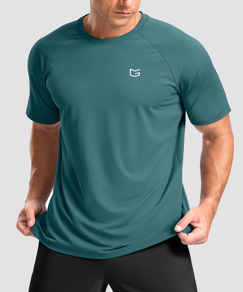 men's back reflective short sleeve in lake green - front view