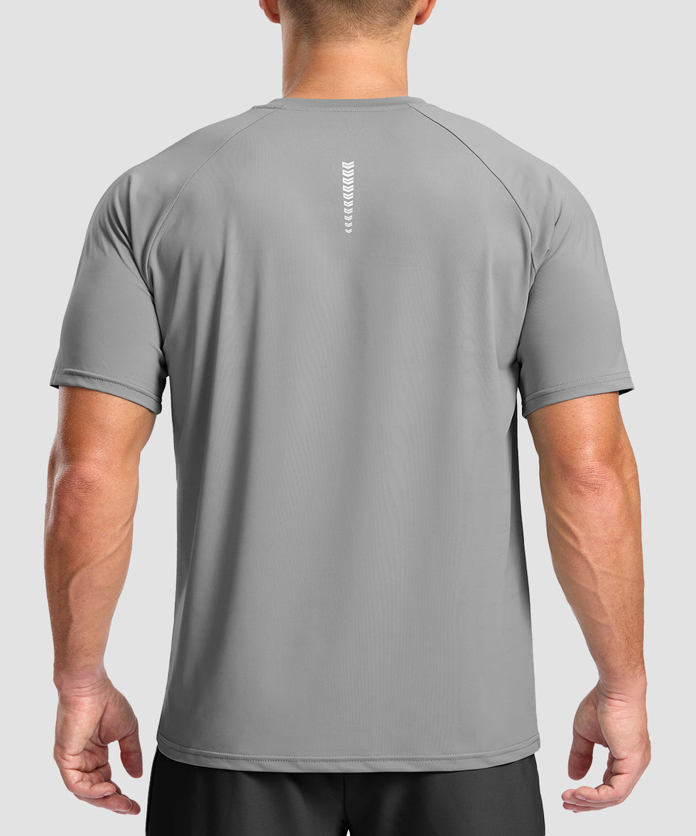 men's back reflective short sleeve in light gray - back view