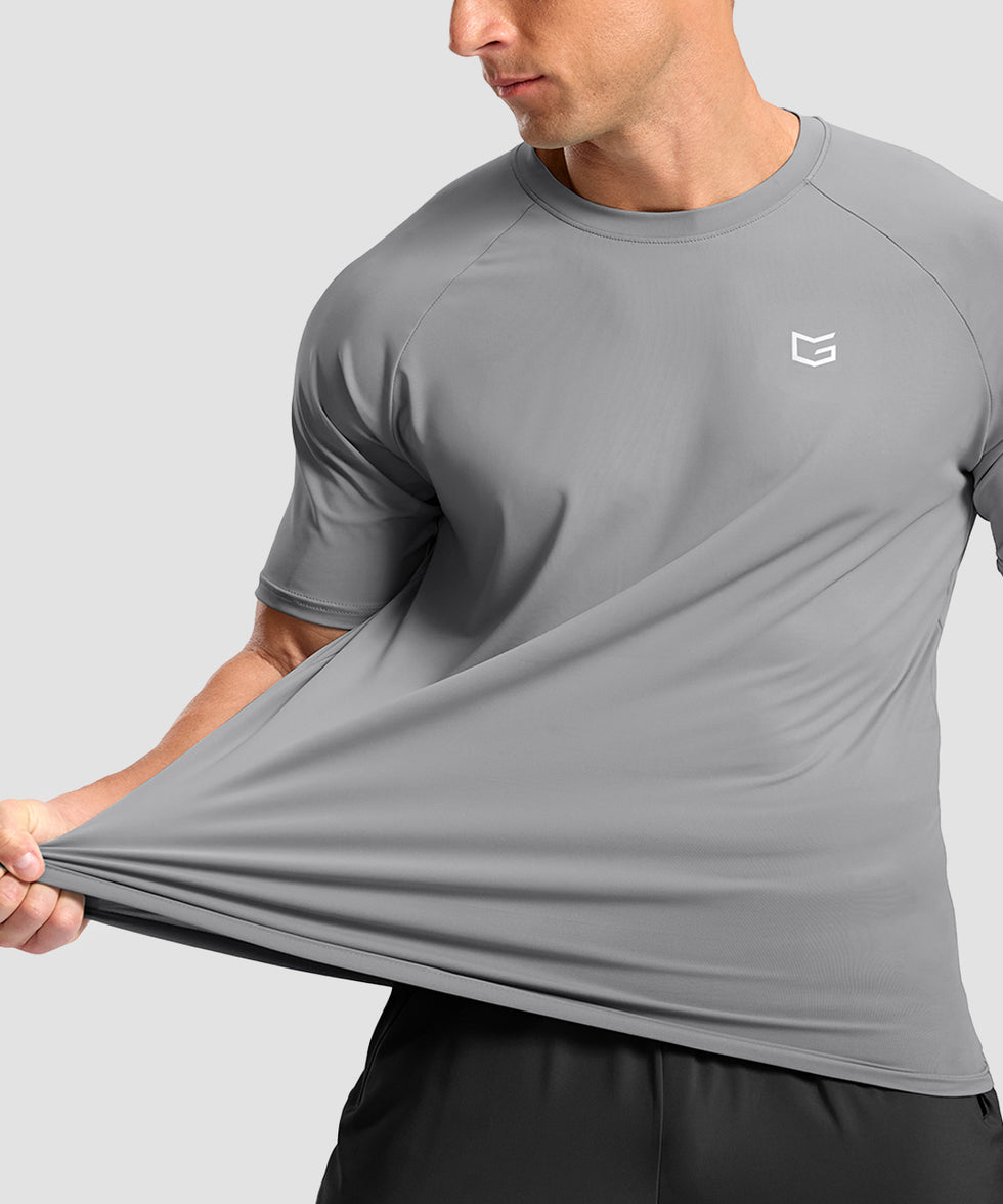 men's back reflective short sleeve in light gray - fabric detail view