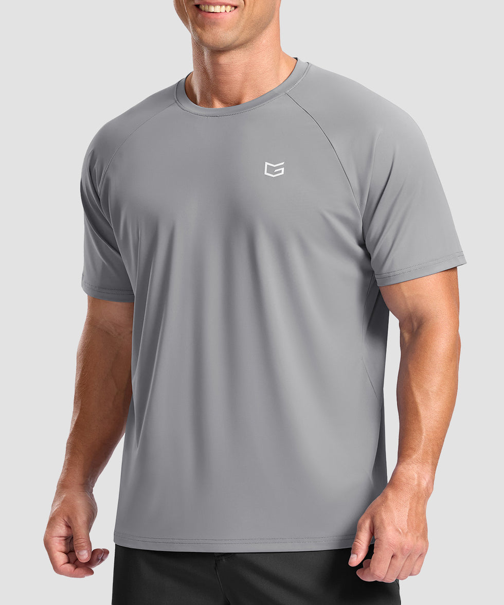men's back reflective short sleeve in light gray - front view