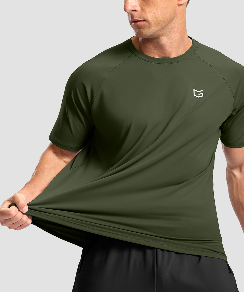 men's back reflective short sleeve in olive green - fabric detail view