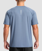 men's back reflective short sleeve in slate blue - back view
