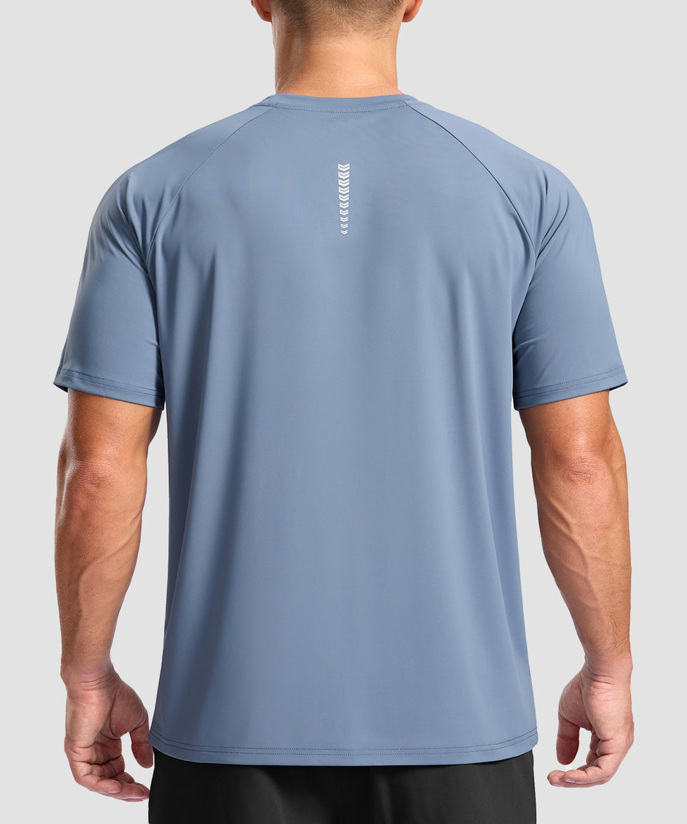 men's back reflective short sleeve in slate blue - back view
