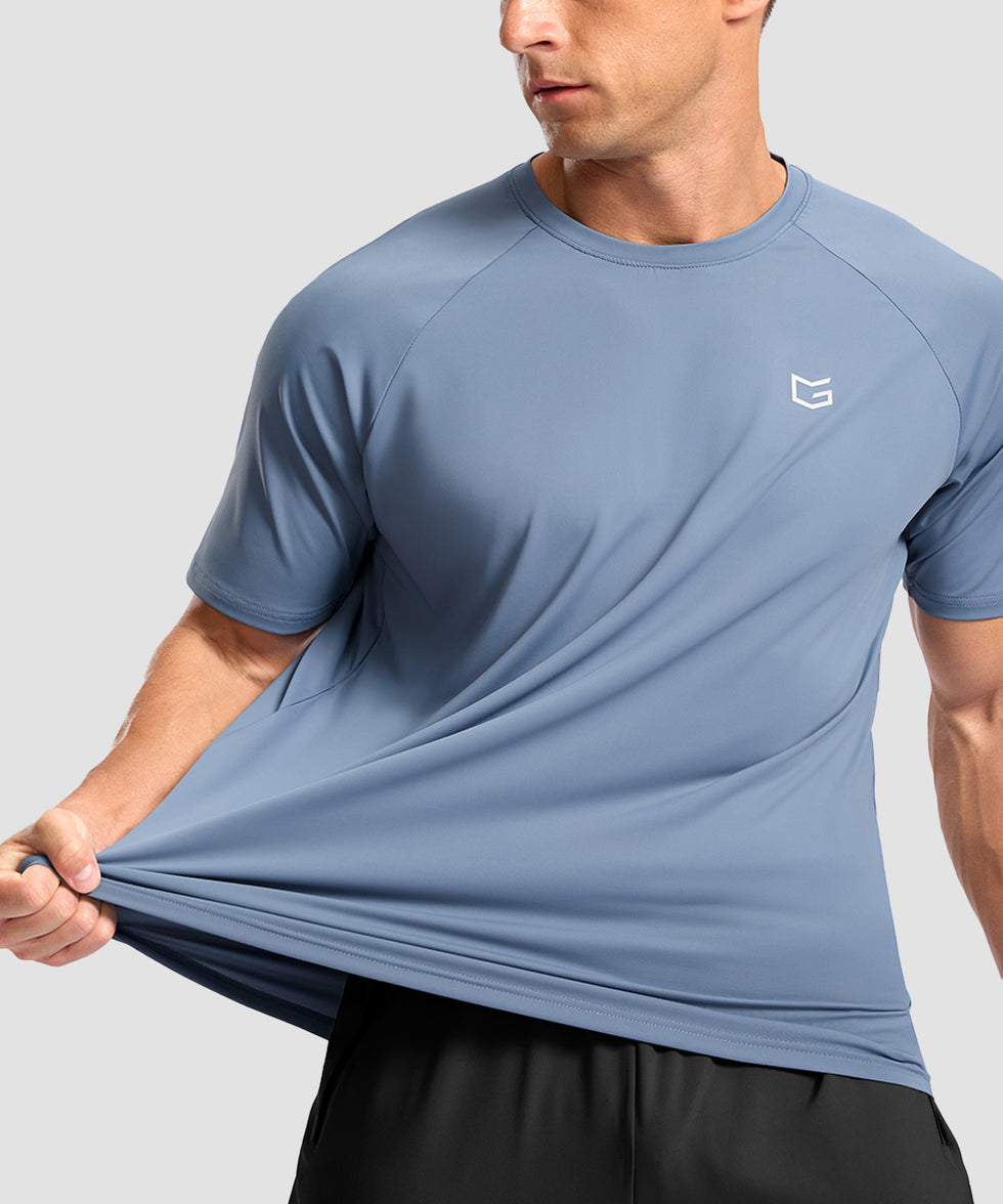 men's back reflective short sleeve in slate blue - fabric detail view