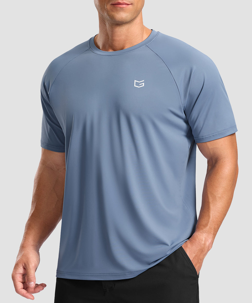 men's back reflective short sleeve in slate blue - front view