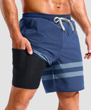 men's compression liner 4 pockets board short 7'' in blue stripes - pocket details view