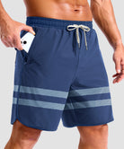 men's compression liner 4 pockets board short 7'' in blue stripes - side view