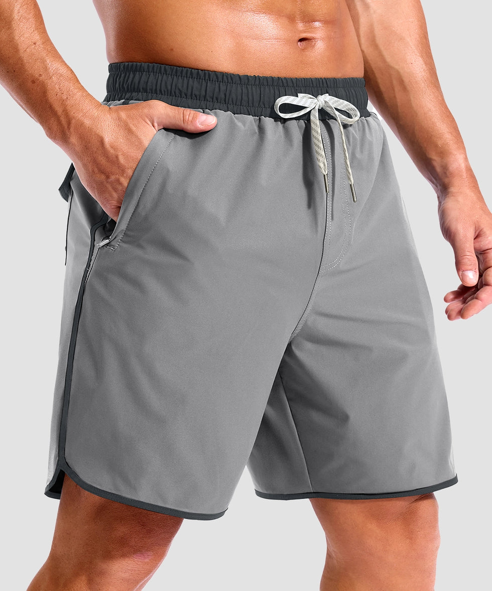 men's compression liner 4 pockets board short 7'' in light gray - side view