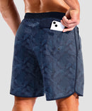 men's compression liner 4 pockets board short 7'' in navy leaf - back view