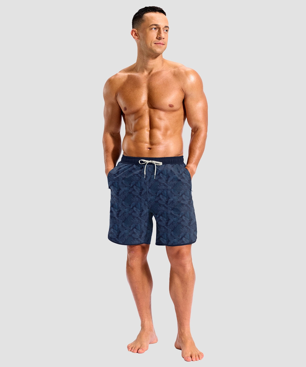 men's compression liner 4 pockets board short 7'' in navy leaf - matching outfits view
