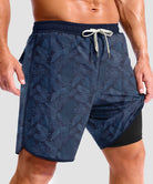 men's compression liner 4 pockets board short 7'' in navy leaf - side view