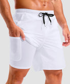 men's compression liner 4 pockets board short 7'' in white - pocket details view