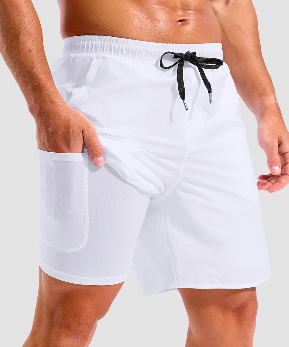 men's compression liner 4 pockets board short 7'' in white - pocket details view
