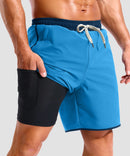men's compression liner 4 pockets board shorts 7'' in lake blue - pocket details view