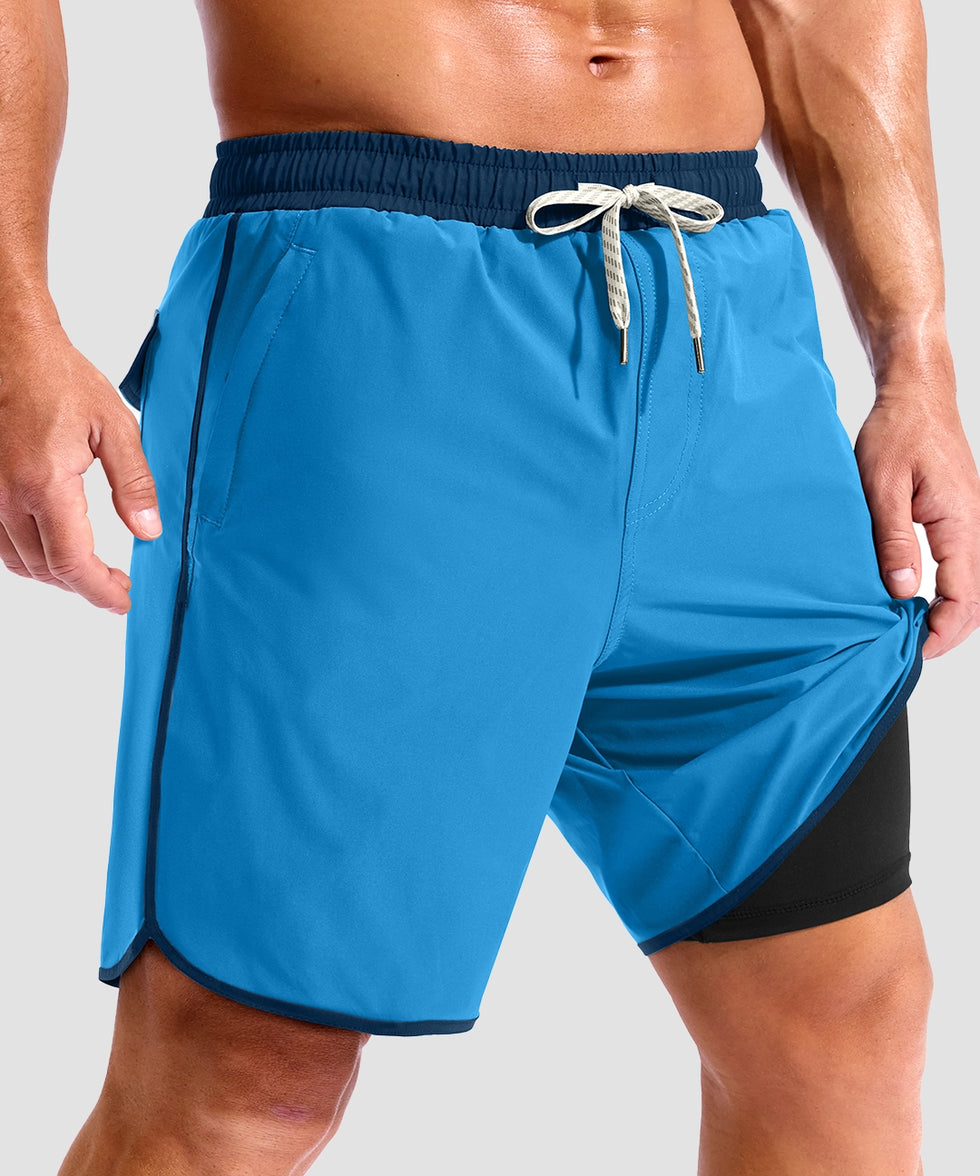 men's compression liner 4 pockets board shorts 7'' in lake blue - side view