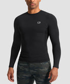men's compression pullover long sleeve in black - front view
