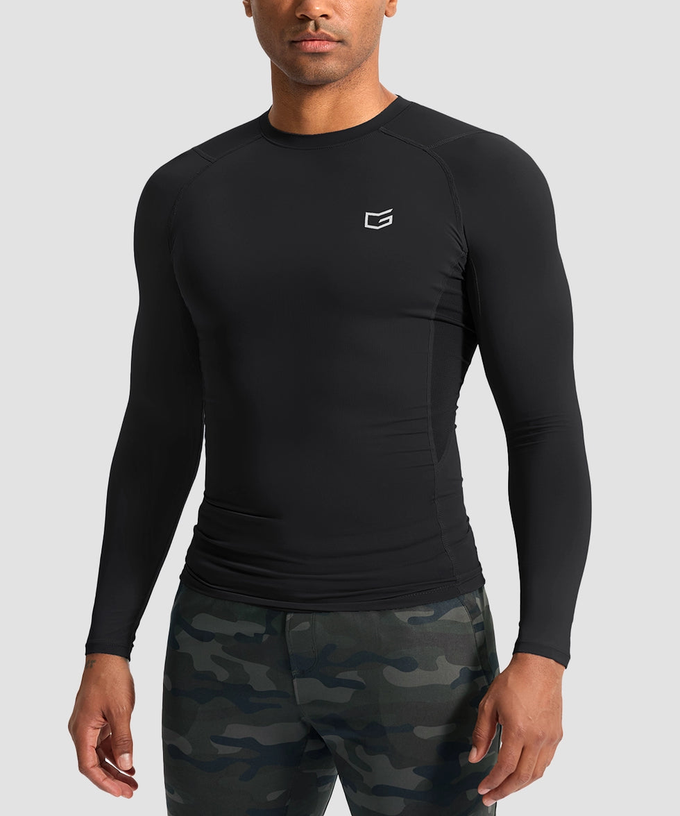 men's compression pullover long sleeve in black - front view