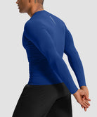 men's compression pullover long sleeve in blue - back view