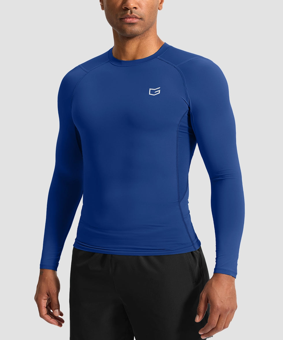 men's compression pullover long sleeve in blue - front view