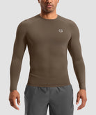 men's compression pullover long sleeve in coffee - front view