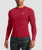 men's compression pullover long sleeve in dark red - front view