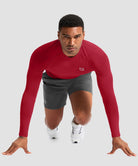 men's compression pullover long sleeve in dark red - side view