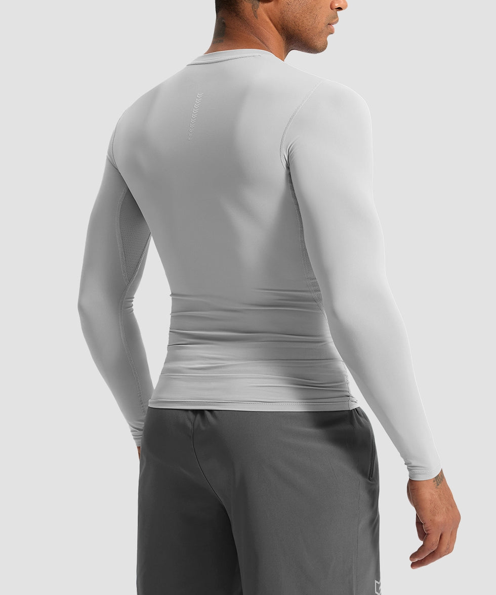 men's compression pullover long sleeve in grayish white - back view