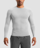 men's compression pullover long sleeve in grayish white - front view