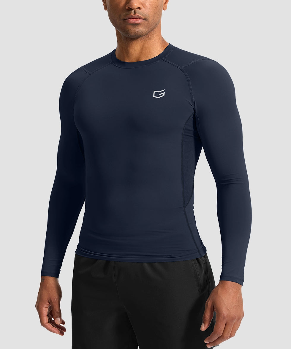 men's compression pullover long sleeve in navy - front view