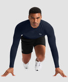 men's compression pullover long sleeve in navy - side view