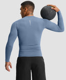 men's compression pullover long sleeve in slate blue - back view