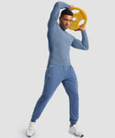 men's compression pullover long sleeve in slate blue - side view