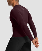 men's compression pullover long sleeve in wine - back view